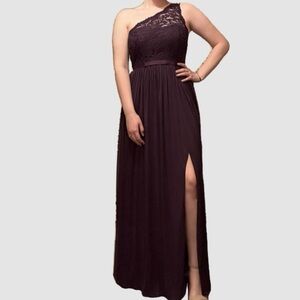 David's Bridal Purple Plum Asymmetrical One Shoulder Gown